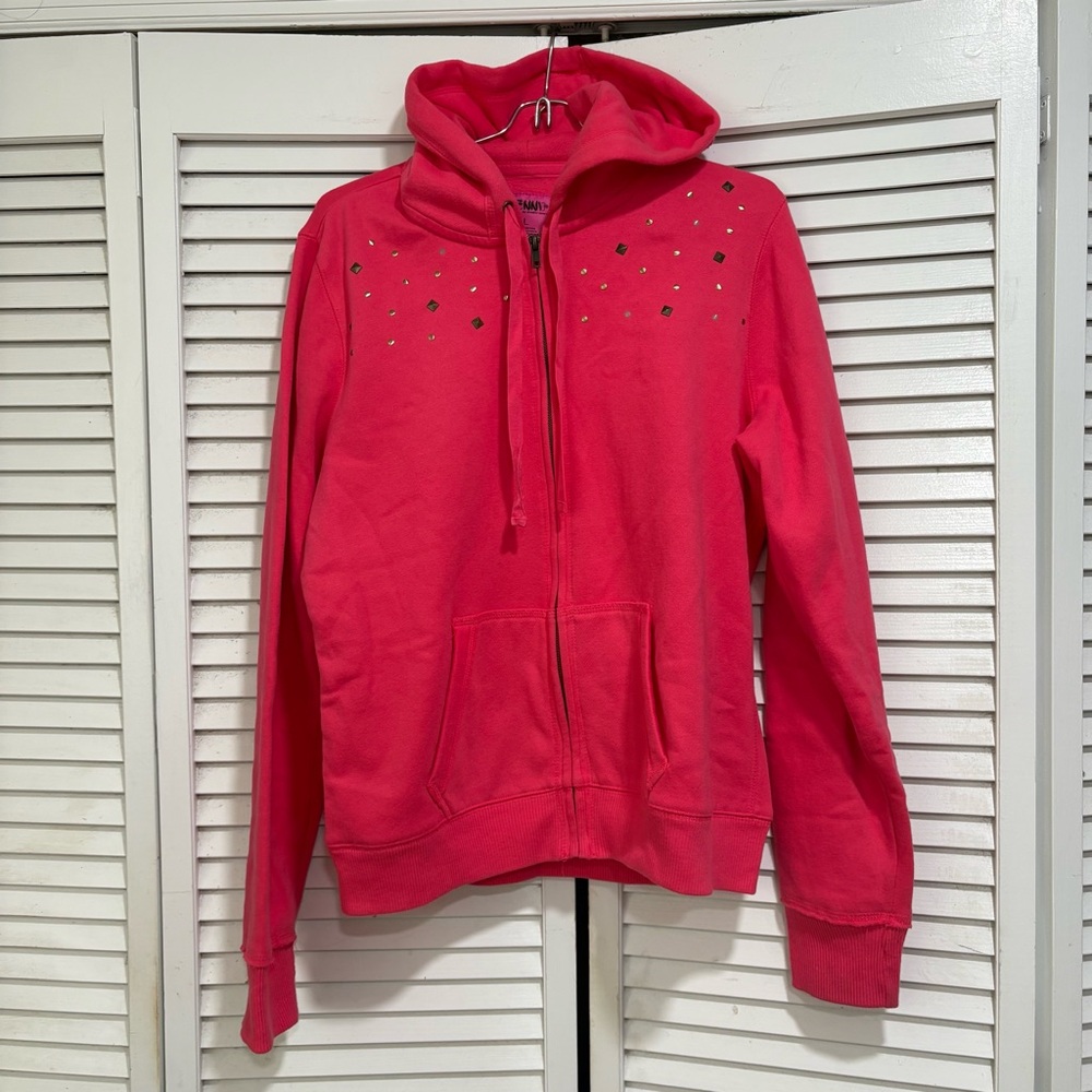 Jenni Pink Hoodie with Stud Accents SIZE L